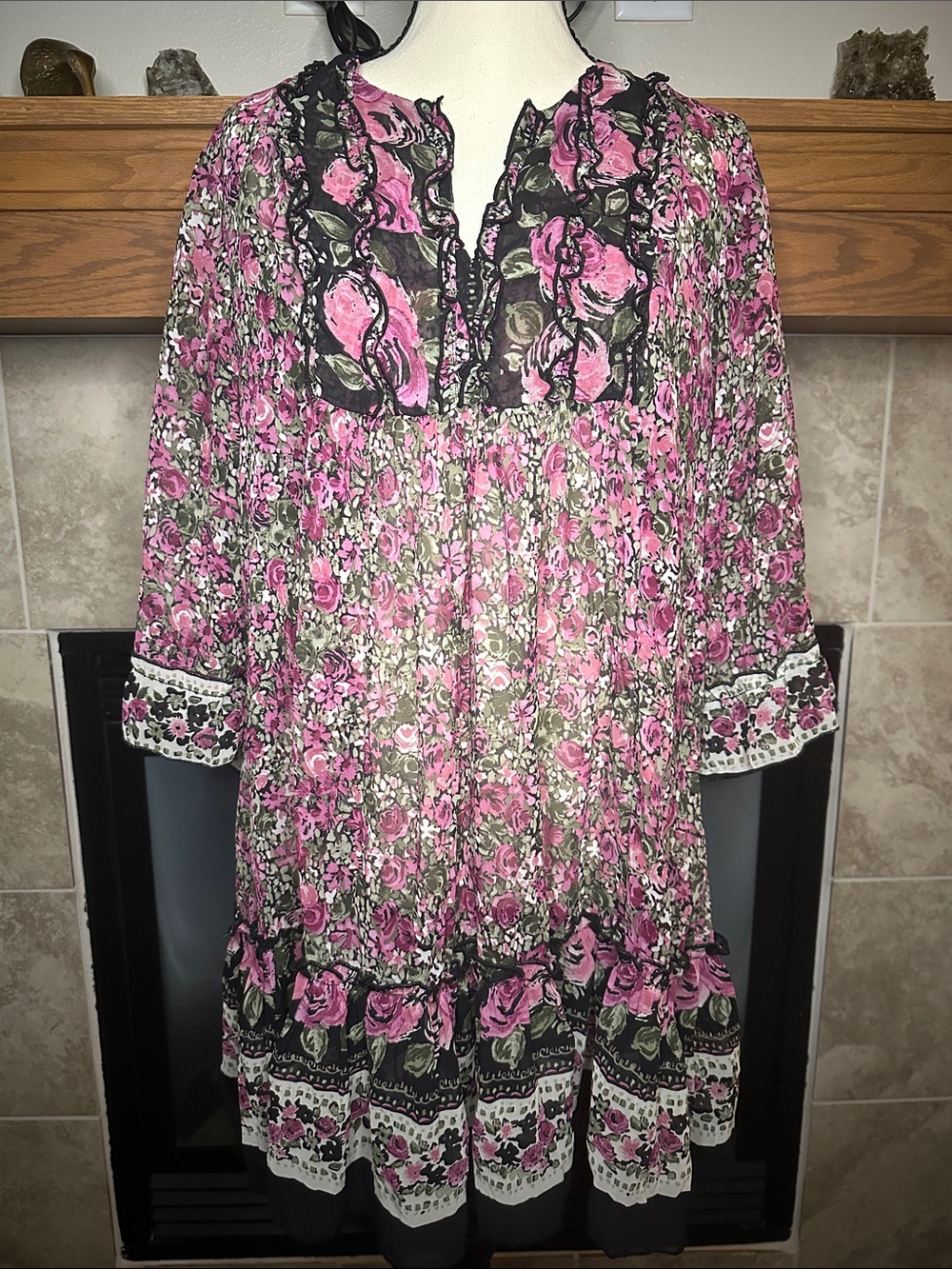 Wallis M Pink Floral Ruffle Mini Dress Boho Cottagecore Y2K
